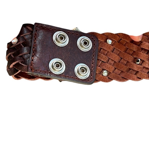 Brown Leather Snap Bracelet w/ Rhinestone Flower - Picture 3 of 11